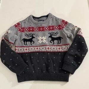 Chaps Gray and Red Reindeer Crewneck Sweater